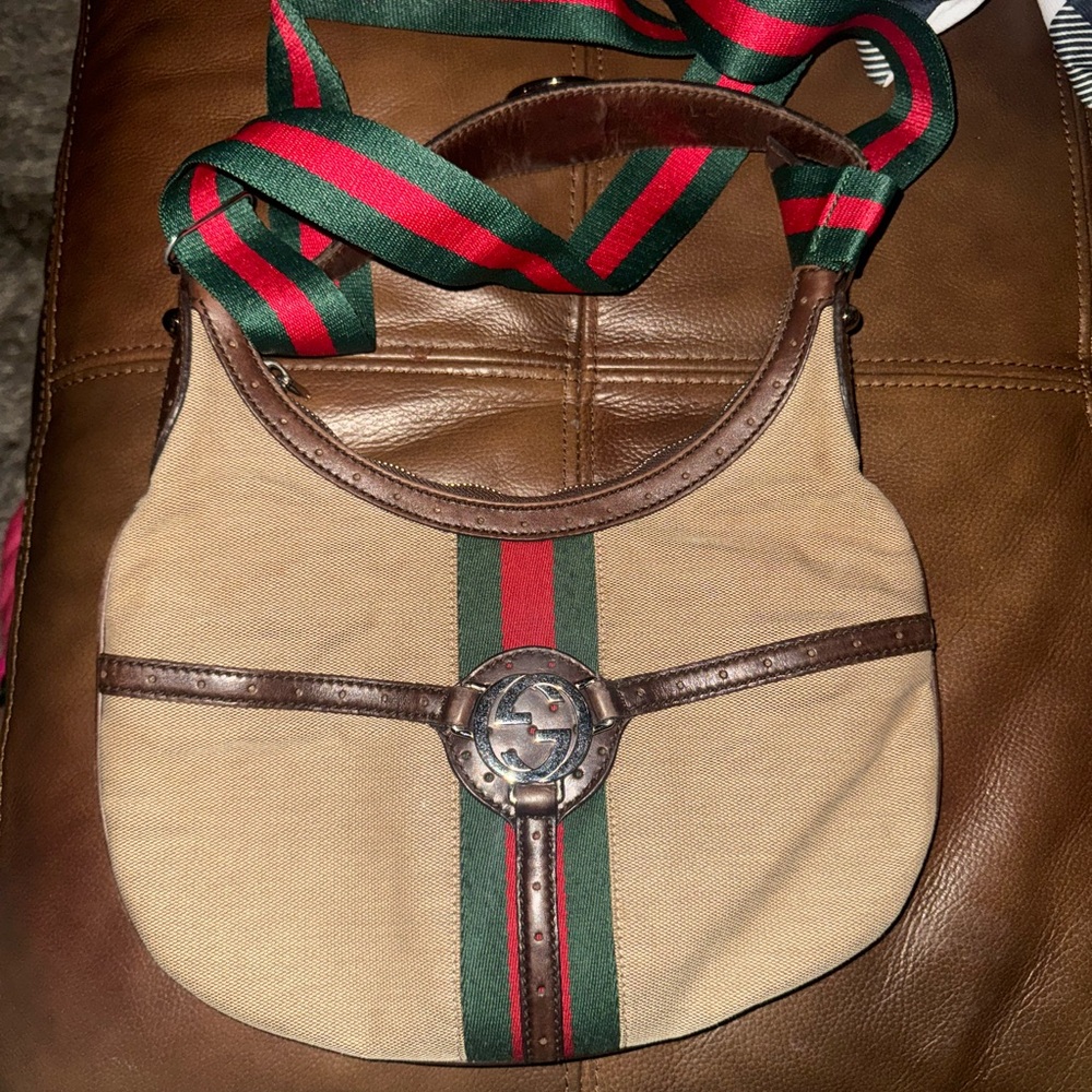 Stylish Tan and Brown Gucci bag